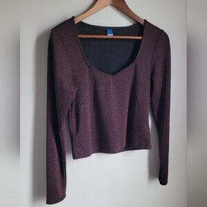 Old Navy Women's Size Medium Crop Top Sweatheart Neck Brown Shimmer Goth